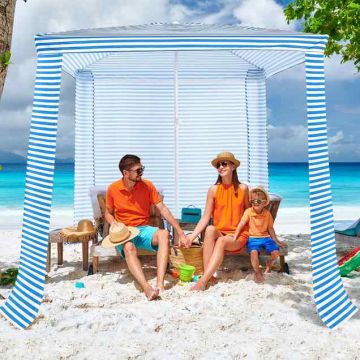 Beach Gazebo, With Removable Side Wall, Blue, 202 × 202 × 233–270 cm