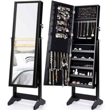Peegliga ehtekapp, 108 kõrvarõngasektsiooni, Must, 40,64 × 146,05 × 36,83 cm