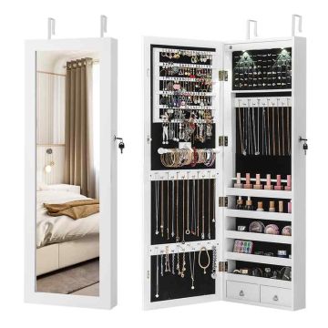 Ehtekapp, Peegli ja 2 LED-valgustiga, Valge, 37 × 9,5 × 108 cm
