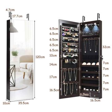 Ehtepeeglikapp, peegli ja LED-valgustusega, 35,56 × 10,16 × 138,43 cm