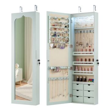 Ehtepeegelkapp, peegli, LED-valgustuse ja 6 sahtliga, Roheline, 36,5 × 11,5 × 120 cm