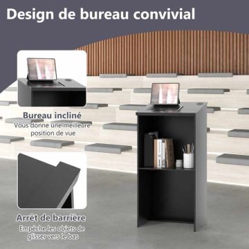 Lecture table, with shelf, Black, 58 × 40 × 117 cm