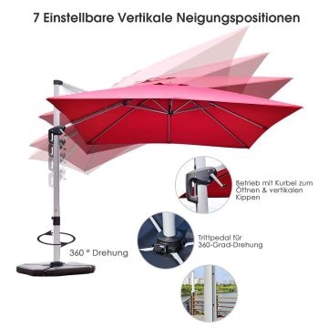 Sliding cantilever patio umbrella, square, 3 m, Red, 304.8 × 304.8 × 274.32 cm