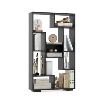 Freestanding bookshelf, 11 open shelves, Black, 70 × 120 × 20 cm