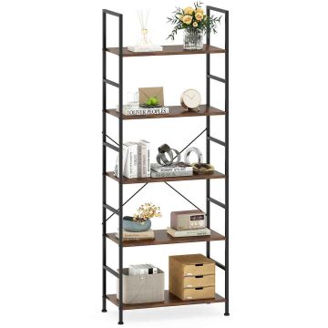 Freestanding bookshelf, 5 levels, Brown/black, 60 × 160 × 30 cm