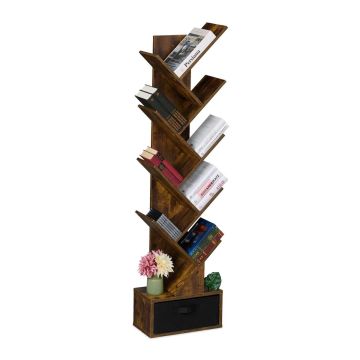Отдельно стоящий книжный стеллаж Relaxdays, 9 полок, 1 ящик, 38 × 146 × 22 см