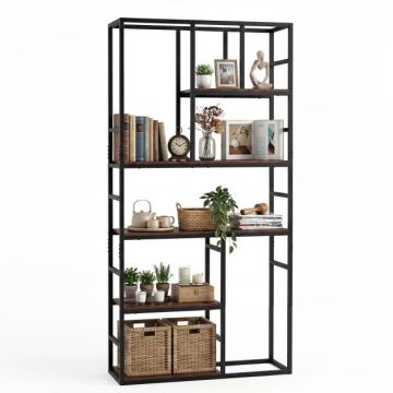 Build-in shelf, 5 shelves, White and gold, 30 × 180 × 90 cm