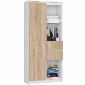Põrandariiul AKORD CLP R15, 1 uks ja 2 sahtlit, valge/pruun, 80 × 180 × 35 cm