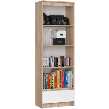 Põrandariiul CLP R60, 4 riiulit, 1 sahtel, tamme/valge, 60 × 180 × 35 cm