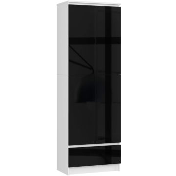 Põrandariiul CLP R60, 2 ukse ja sahtliga, valge/must, 60 × 180 × 35 cm