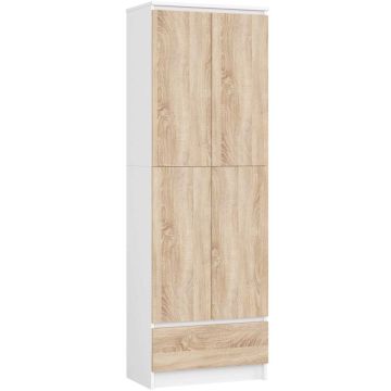 Põrandariiul CLP R60, 2 ukse ja sahtliga, valge/pruun, 60 × 180 × 35 cm