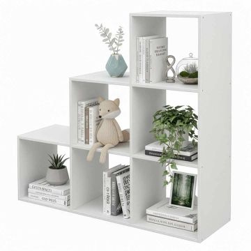 Vabalt seisev riiul Relaxdays, 6 avatud lahtrit, Valge, 97,5 × 97,5 × 29 cm