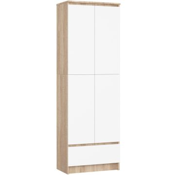 Põrandariiul uste ja sahtliga CLP R60, 2 ust ja 1 sahtel, tammi/valget värvi, 60 × 180 × 35 cm