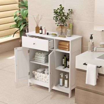 Freestanding cabinet, 1 drawer, 3 open compartments, White, 74.93 × 80.01 × 30.48 cm