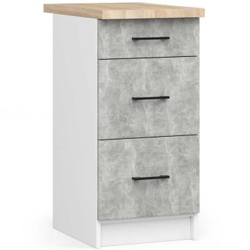 Köögikapp OLIWIA S40, 3 sahtlit, valge/hall, 40 × 85 × 46 cm