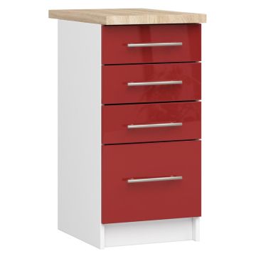 Põrandale paigaldatav köögikapp OLIWIA S40, 4 sahtlit, valge/punane, 40 × 85 × 46 cm