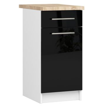 Põrandal seisev köögikapp OLIWIA S40, sahtli ja töötasapinnaga, valge/must, 40 × 85 × 46 cm