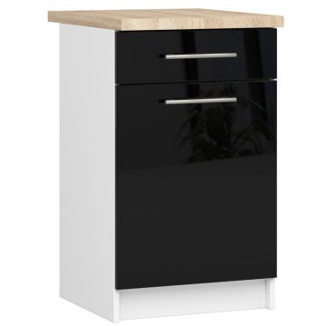 Põrandale paigaldatav köögikapp OLIWIA S50, 1 uks, 1 sahtel, valge/must, 50 × 85 × 46 cm