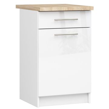 Põrandal seisev köögikapp OLIWIA S50, tööpinna, ukse ja sahtliga, Valge, 50 × 85 × 46 cm