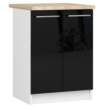 Põrandale paigaldatav köögikapp OLIWIA S60 2D, 2 ust, valge/must, 60 × 85 × 46 cm