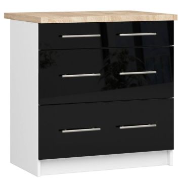Напольный кухонный шкаф OLIWIA S80, 3 ящика, белый/чёрный, 80 × 85 × 46 см