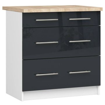 Напольный кухонный шкаф OLIWIA S80, 3 ящика, белый/серый, 80 × 85 × 46 см