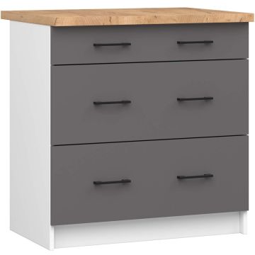 Напольный кухонный шкаф OLIWIA S80, 3 ящика, белый/серый, 80 × 85 × 46 см