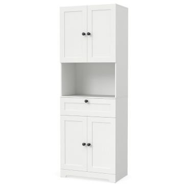Põrandale paigaldatav vannitoakapp, 2 kappi, sahtel ja avatud sektsioon, Valge, 60 × 171,5 × 35 cm