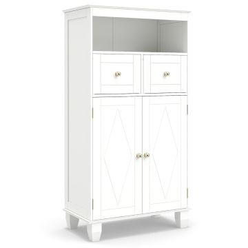 Freestanding bathroom cabinet, 2 drawers, 2 doors, White, 56 × 108 × 30 cm