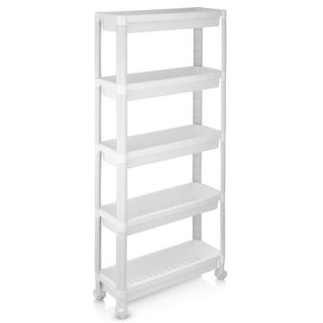 Freestanding shelf trolley, 5 shelves, White, 54 × 18.5 × 124 cm