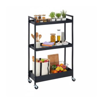 Vabalt seisev riiulikäru Relaxdays, 3 riiulit, Must, 50 × 85 × 20 cm