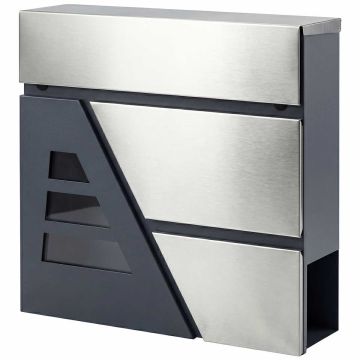 Почтовый ящик, 13 л, с держателем для газет, Серая/серебристая, 37 × 10 × 37 см