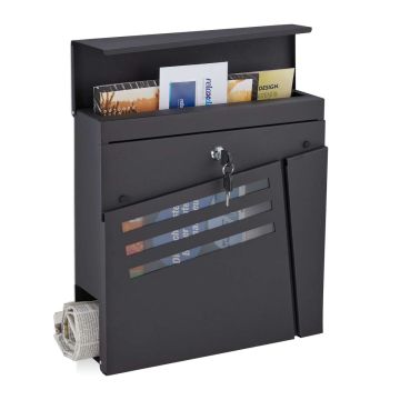 Почтовый ящик Relaxdays 10038947.0, С отделением для газет, Чёрный, 37 × 37 × 11 см