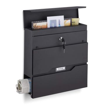 Postkast Relaxdays 10038954.0, Ajalehesektsiooniga, Must, 37 × 37 × 11 cm