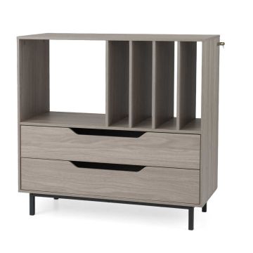 Turntable cabinet, 2 drawers and 4 vinyl compartments, Grey, 91 × 87 × 36 cm