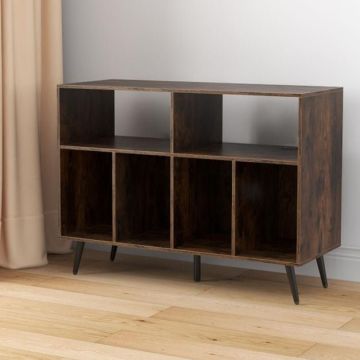 Turntable stand, 4 shelves, 2 compartments, Brown/black/white, 100 × 75 × 40 cm