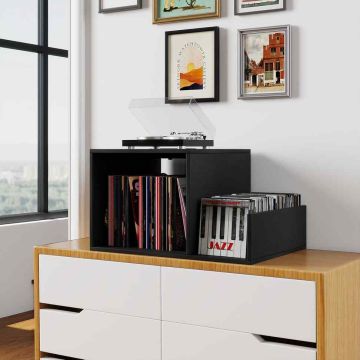 Turntable stand, up to 145 records, Black, 66 × 67 × 45 cm