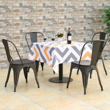 Set of 4 vintage chairs in gunmetal color with wooden seats