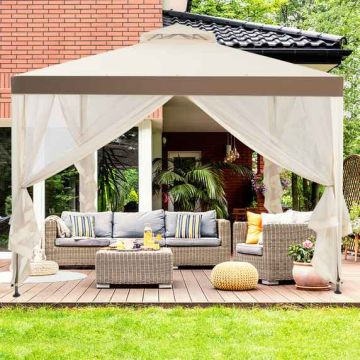Gazebo, with canopy and mosquito net, Sand, 300 × 300 × 265 cm
