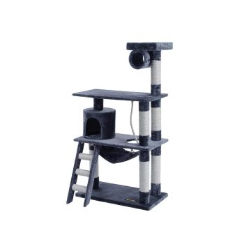 Kraapimispost võrkkiige ja trepiga 140 cm, tumehall
