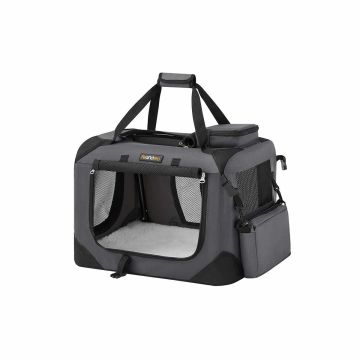 Koera transpordikott 50x35x35cm., tumehall/must.