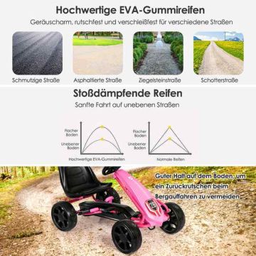 Pedal go-kart, for children aged 3-8, Pink, 94 × 57.2 × 59.7 cm