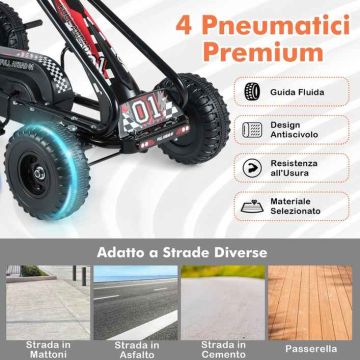 Pedal go-kart, adjustable seat, Black, 86 × 50 × 55 cm