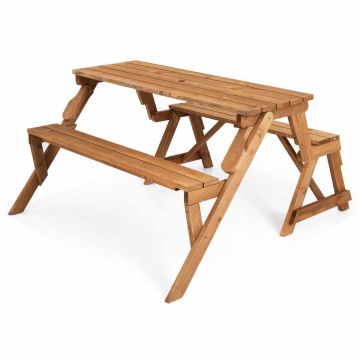 Picnic table and garden bench, 2 in 1, Brown, 56 × 53 × 30 inches