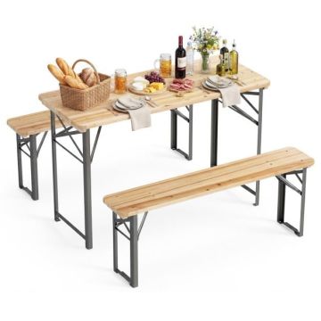 Picnic table and bench set, 3-piece, 50 × 75 × 118 cm