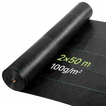 Umbrohutõke VEVOR, 100 g/m², Must, 2 × 50 m
