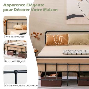 Steel platform bed frame, Black, 208 × 144 × 101 cm