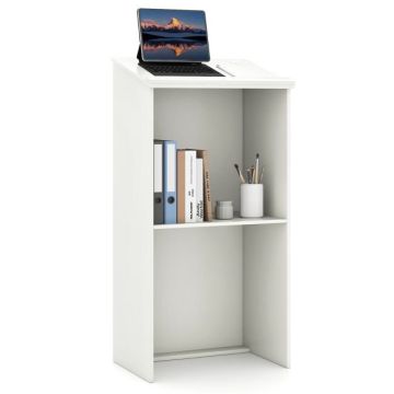 Podium stand, with shelf, White, 58 × 40 × 116.5 cm
