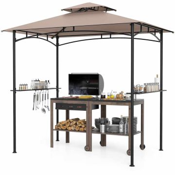 Polyester canopy with metal frame, 240x150 cm, brown, 2 shelves, 6 hooks