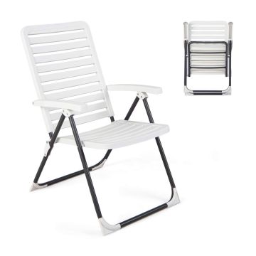 PP folding outdoor lounger with 7-level backrest, compact